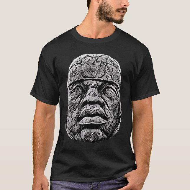 Camiseta Estátua Olmec Colossal Cabeça Olmeca México Cabeça (Frente)