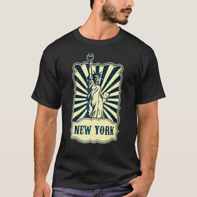 Camiseta Estátua Retroativa Da América Nova Iorque da Liber (Frente)