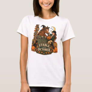 Camiseta Estável Até Outubro Amante de Cavalos Engraçado Ha