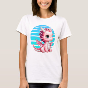 Camiseta Este design apresenta um dragão rosa fofo com gran