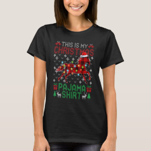 Camiseta Este É Meu Cavalo De Pijama De Natal Xadrez Vermel