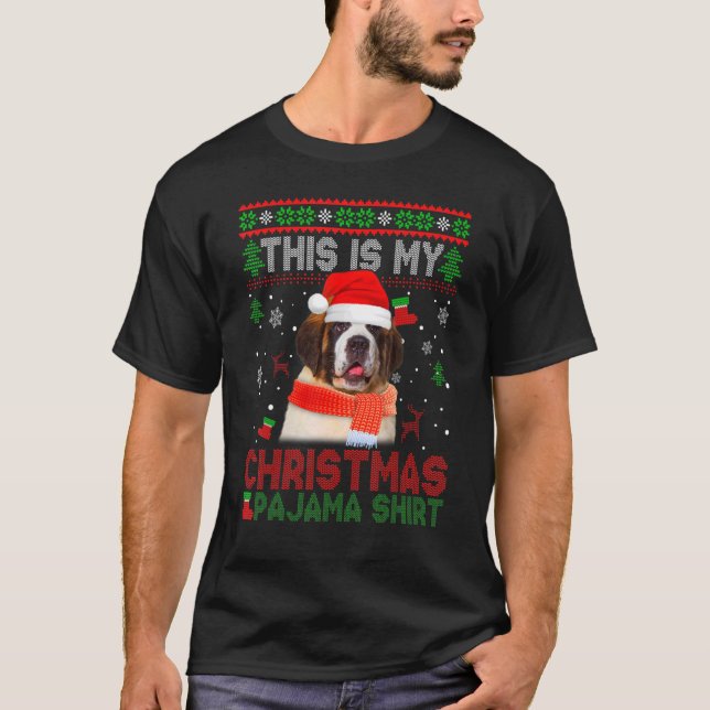 Camiseta Este É Meu Feliz Natal Pajama Bernard Dog (Frente)