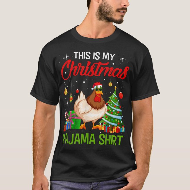Camiseta Este É Meu Frango De Natal Pajama Luzes Papais noe (Frente)