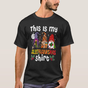 Camiseta Este É Meu Hallothanksmas Três Gnomos Feliz Holi