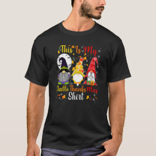 Camiseta Este É Meu Hallothanksmas Três Gnomos Feliz Holi