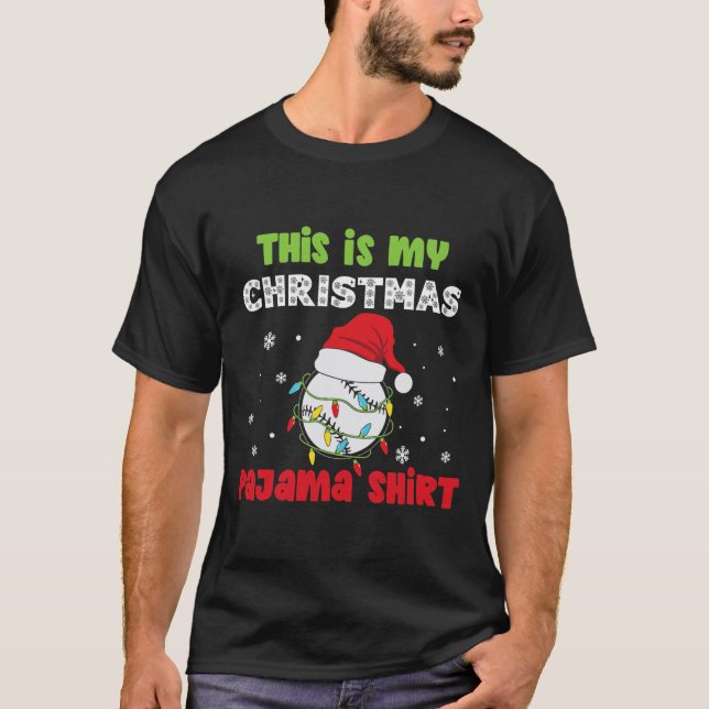 Camiseta Este É Meu Natal Pajama Baseball Engraçado (Frente)