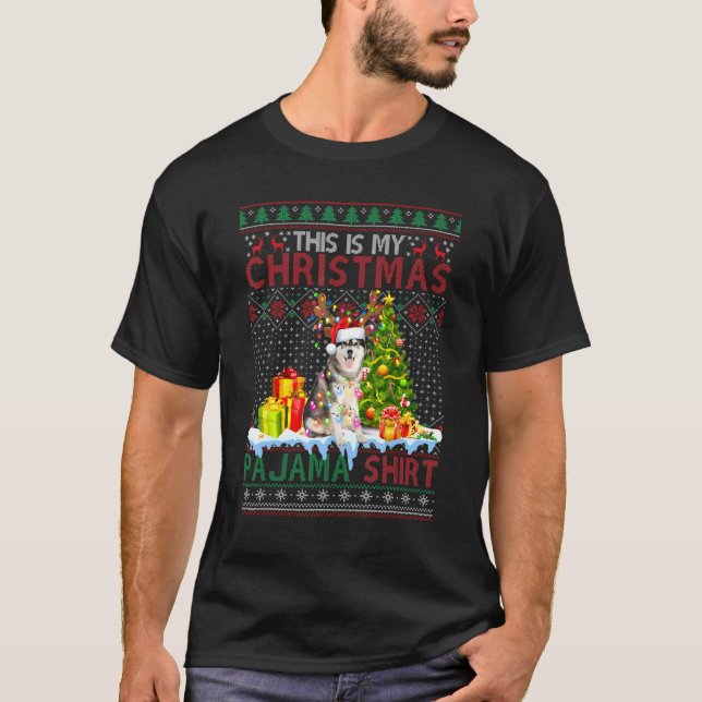 Camiseta Este É Meu Natal Pajama Engraçado Siberiano Husky  (Frente)