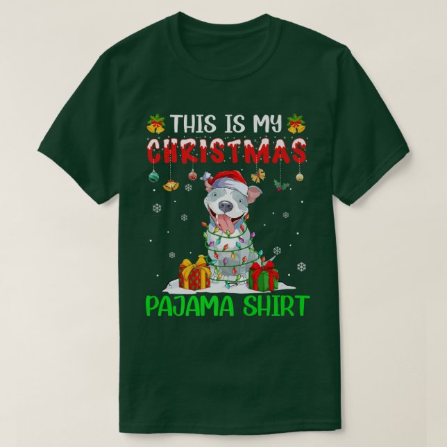 Camiseta Este É Meu Natal Pajama Pitbull Xmas Tree Lig (Frente do Design)