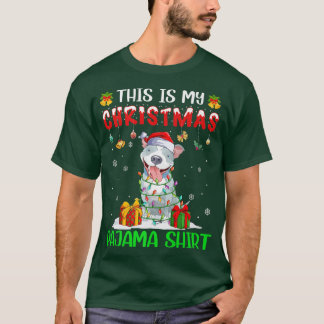 Camiseta Este É Meu Natal Pajama Pitbull Xmas Tree Lig