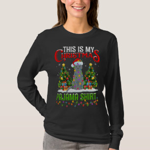 Camiseta Este É Meu Natal Pajama Russo Gato Azul Chris