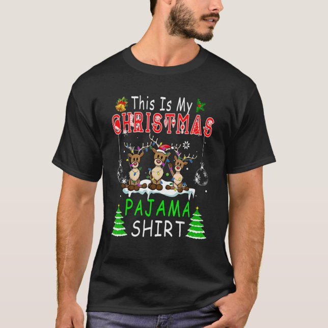 Camiseta Este É Meu Natal Pajama Três Reindeer Xmas L (Frente)