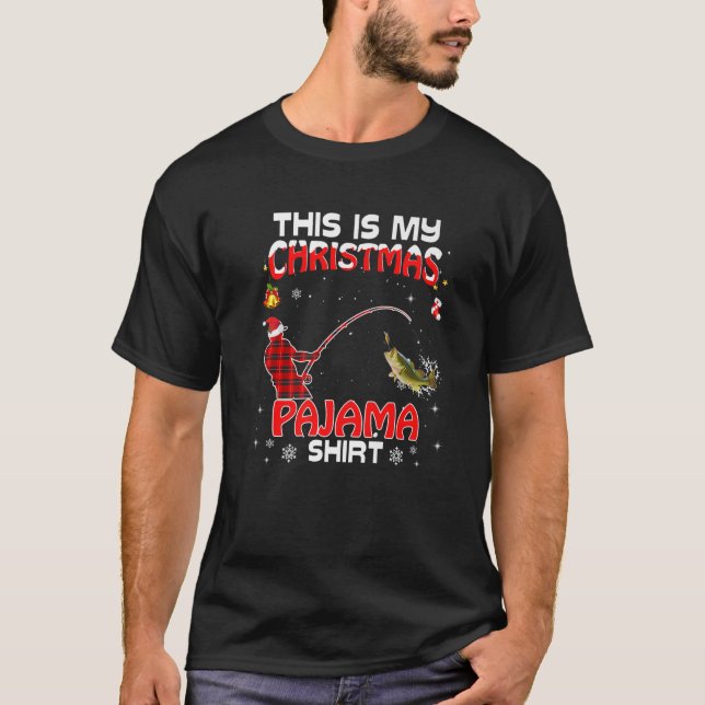 Camiseta Este É Meu Natal Pajama Vermelho Xadrez Pescaria P (Frente)