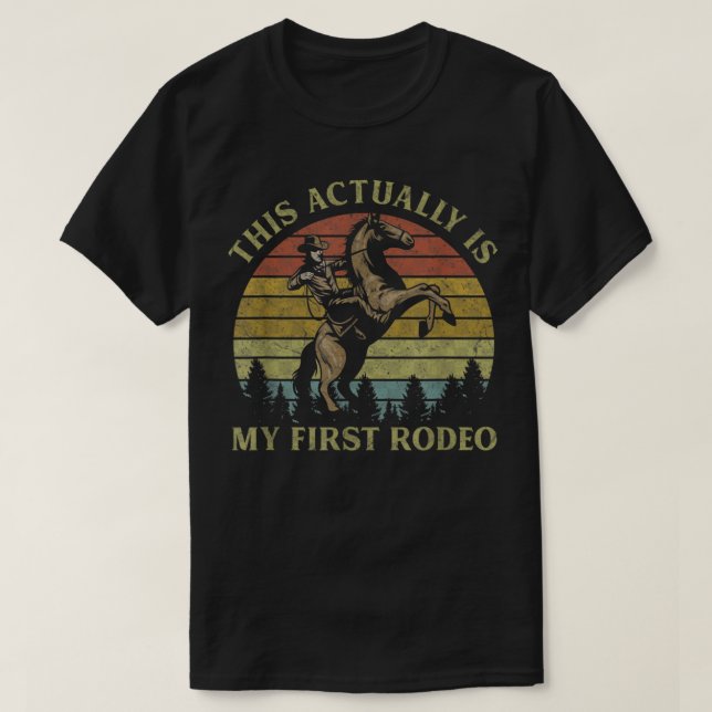 Camiseta Este É Meu Primeiro Cavalo Andando De Rodeio Weste (Frente do Design)