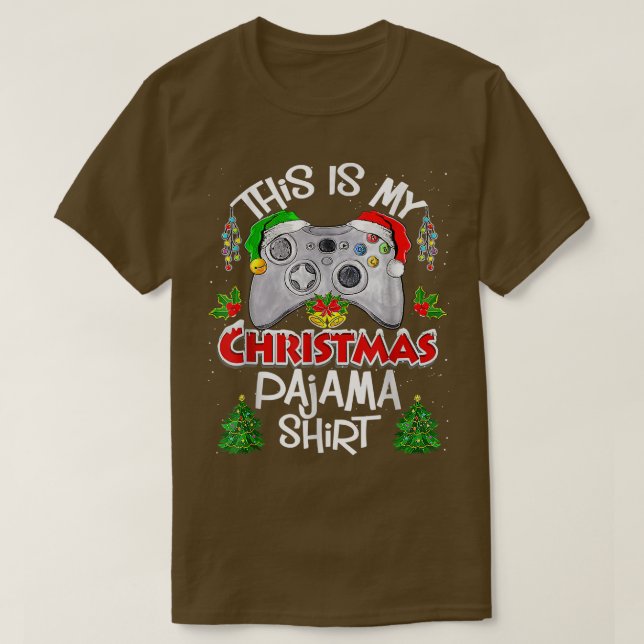 Camiseta Este é meu vídeo de Natal Pajama Santa Hat Engraça (Frente do Design)