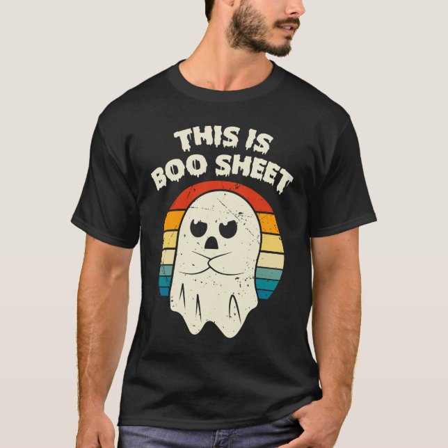 Camiseta Este É O Boo Sheet Ghost Groovy Floral Halloween (Frente)