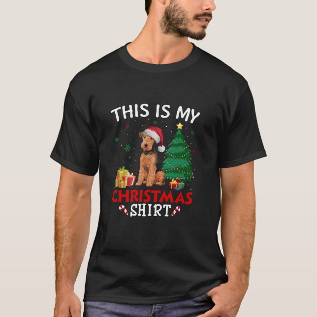 Camiseta Este é o meu Airedale Terrier Dog Santa Hat Christ (Frente)