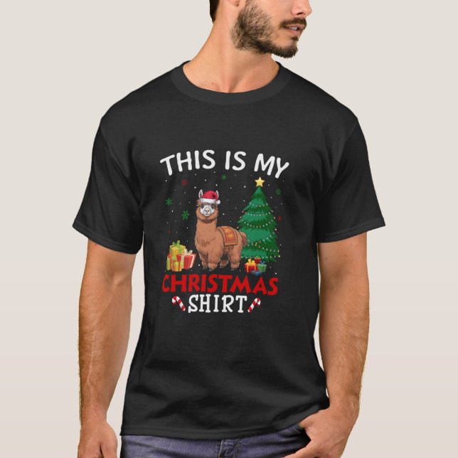 Camiseta Este é o meu Alpaca Santa Hat Natal Pajama T Shi (Frente)