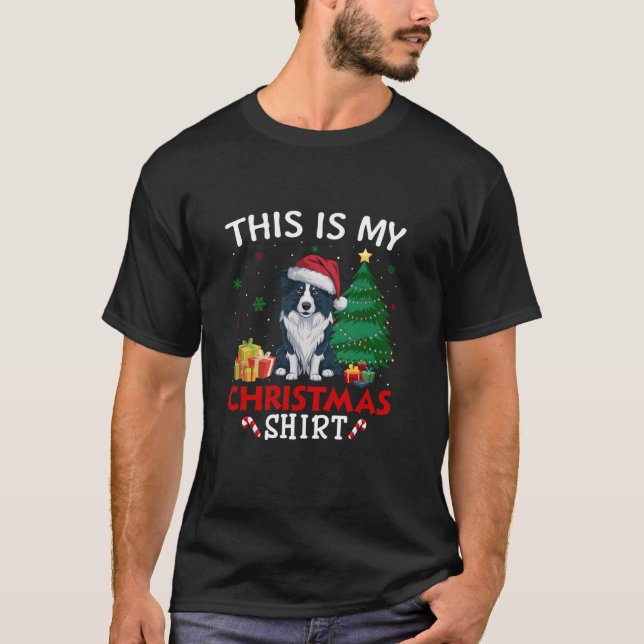 Camiseta Este é o meu Bordo Collie Dog Santa Hat Natal P (Frente)