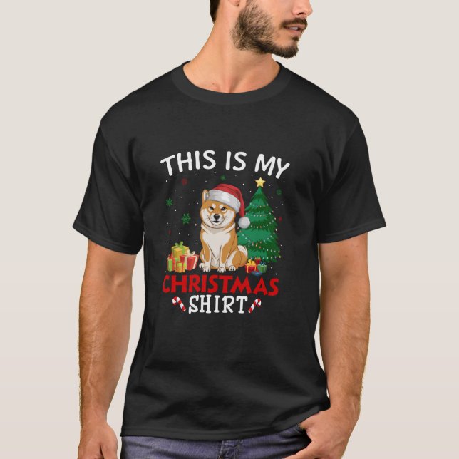 Camiseta Este é o meu cão Shiba Inu Santa Hat Natal Pajam (Frente)