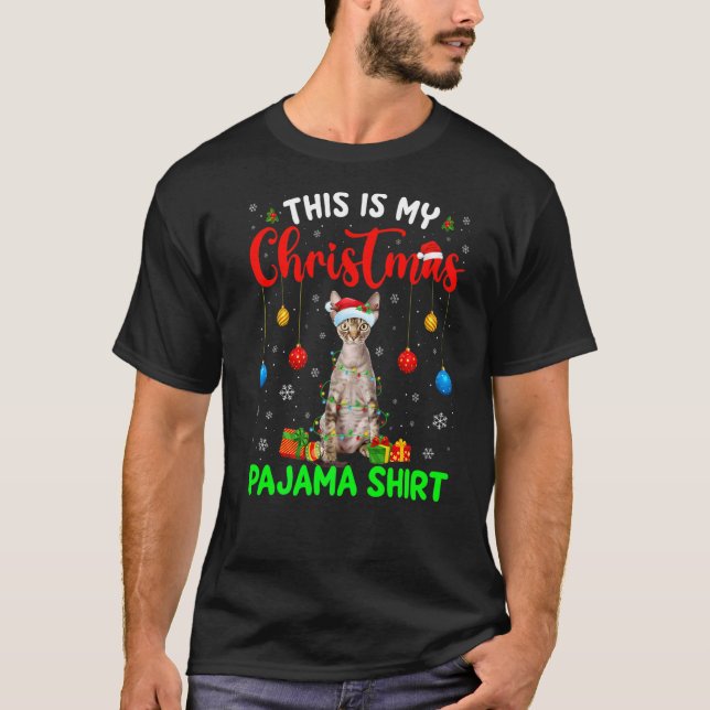 Camiseta Este É O Meu Devon Rex Gato De Natal Pijama Árvore (Frente)
