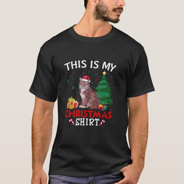 Camiseta Este é o meu Lynxes Santa Hat Natal Pajama T Shi (Frente)