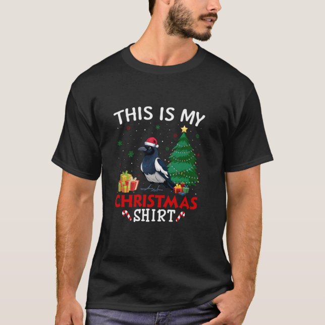 Camiseta Este é o meu Magpie Santa Hat Natal Pajama T Shi (Frente)