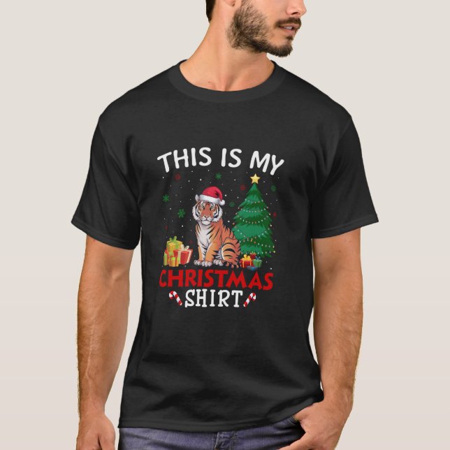 Camiseta Este é o meu Natal Bengal Tiger Santa Hat (Frente)