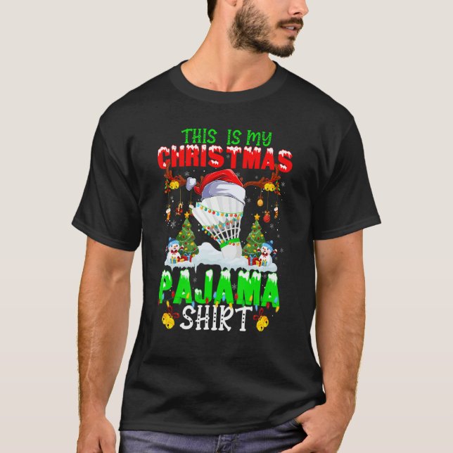 Camiseta Este É O Meu Natal Pajama Badminton Santa Hat Xm (Frente)