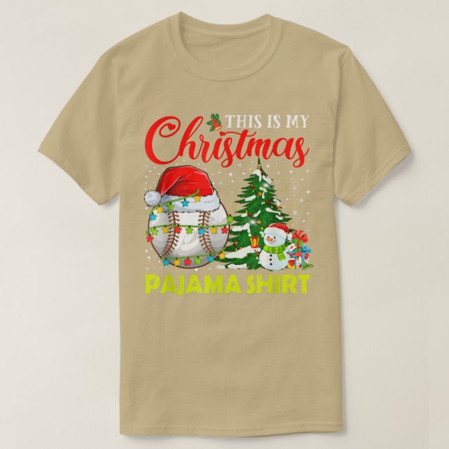 Camiseta Este É O Meu Natal Pajama Baseball Tre De Natal (Frente do Design)