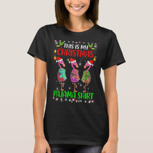 Camiseta Este É O Meu Natal Pajama Flamingo Santa Hat Li
