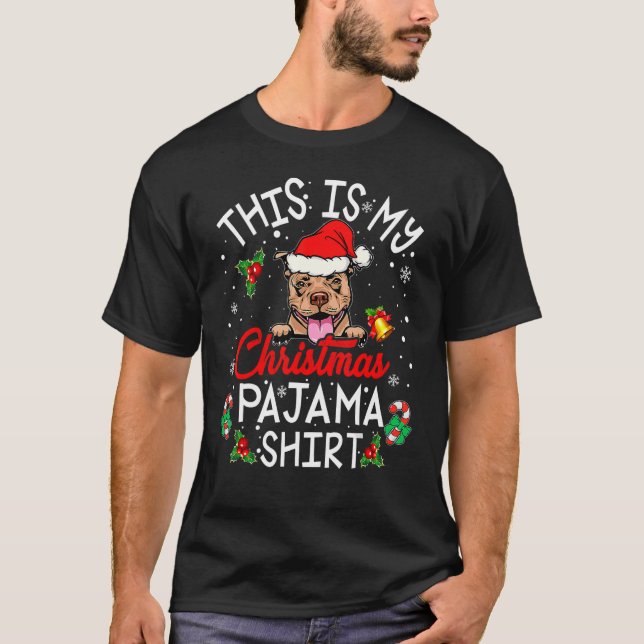 Camiseta Este É O Meu Natal Pajama Pitbull Dog Santa Hat (Frente)