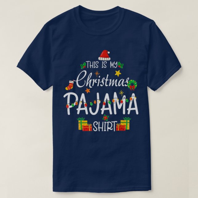 Camiseta Este É O Meu Natal Pajama Santa Hat Xmas Light (Frente do Design)