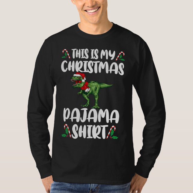 Camiseta Este É O Meu Natal Pajama Xmas T rex Engraçado Hol (Frente)