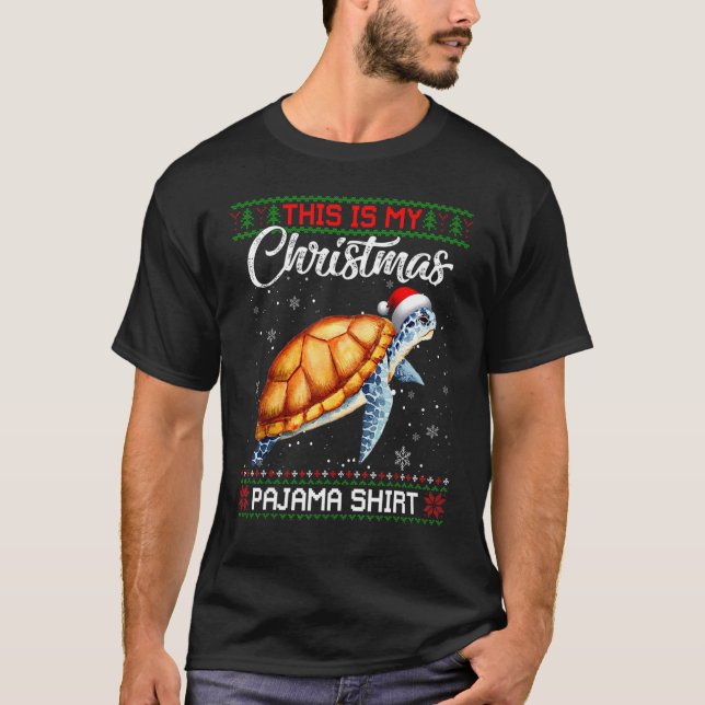 Camiseta Este É O Meu Natal Papais noeis De Tartaruga Pajam (Frente)