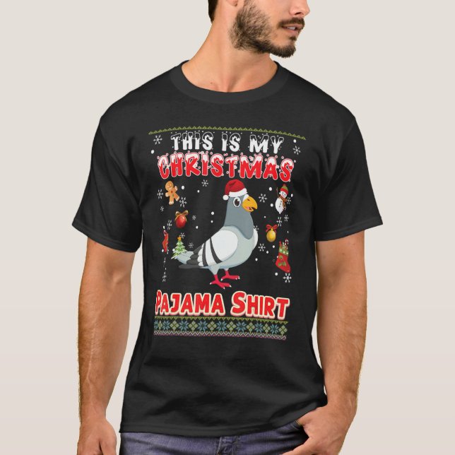 Camiseta Este É O Meu Pajama De Natal Pigeon Ugly Sweater M (Frente)