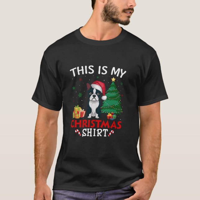 Camiseta Este é o meu pote de Natal de Boston Terrier Santa (Frente)