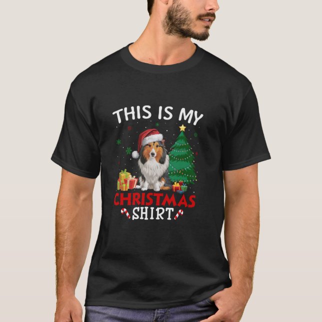 Camiseta Este é o meu Shetland Sheepdog Dog Santa Hat Chris (Frente)
