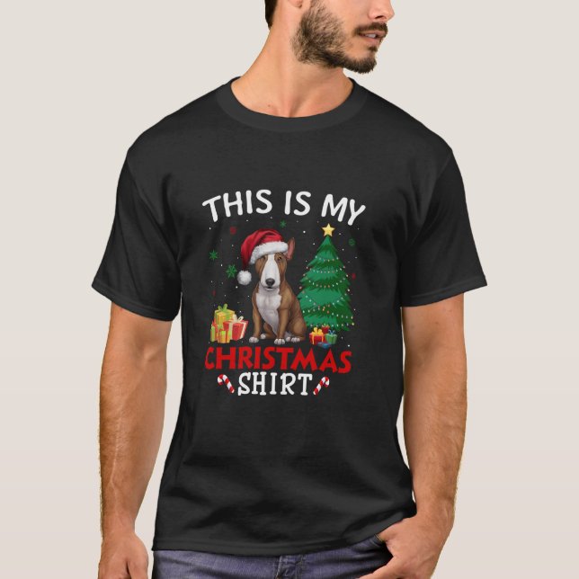 Camiseta Este é o meu Touro Terrier Cachorro Papai Noel Nat (Frente)