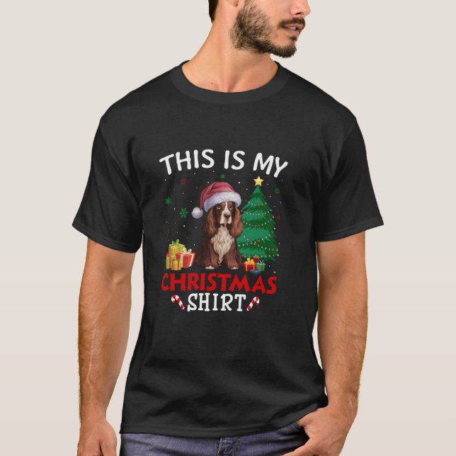 Camiseta Este é o Natal do Meu Cachorro Espanhol de Boykin  (Frente)
