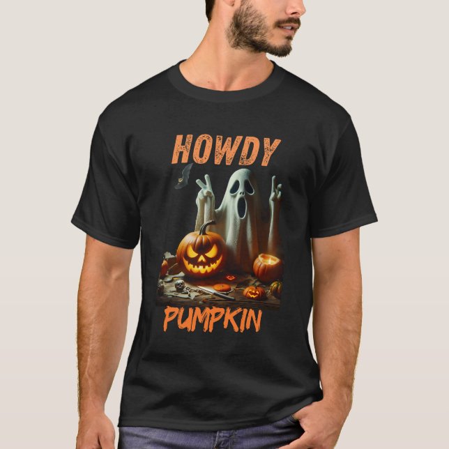 Camiseta Este fantasma tem algo a dizer... HOWDY PUMPKIN! � (Frente)