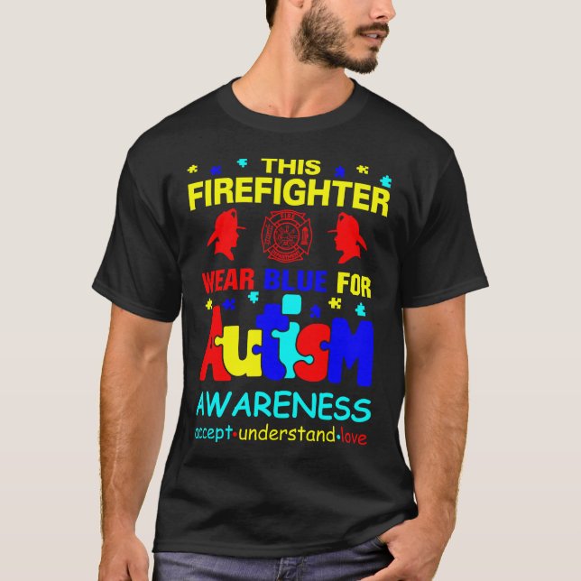 Camiseta Este Firefighter Veste Azul para Sensibilização do (Frente)
