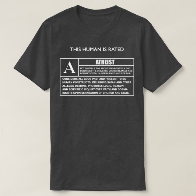 Camiseta Este Humano é Classificado como A para ATHEIST (Frente do Design)