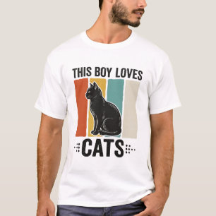 Camiseta Este Menino Ama Gatos Design Retro Amante de Gatos