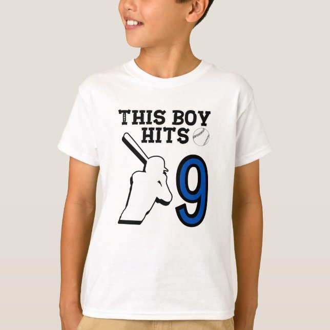 Camiseta Este menino bate 9 anos - beisebol 9h (Frente)