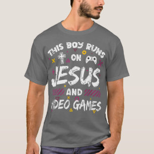Camiseta Este menino corre em Jesus e Videos games jogando 