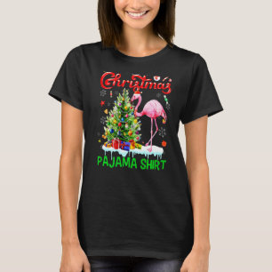 Camiseta Este Meu Natal Pajama Flamingo Scarf Santa Hat