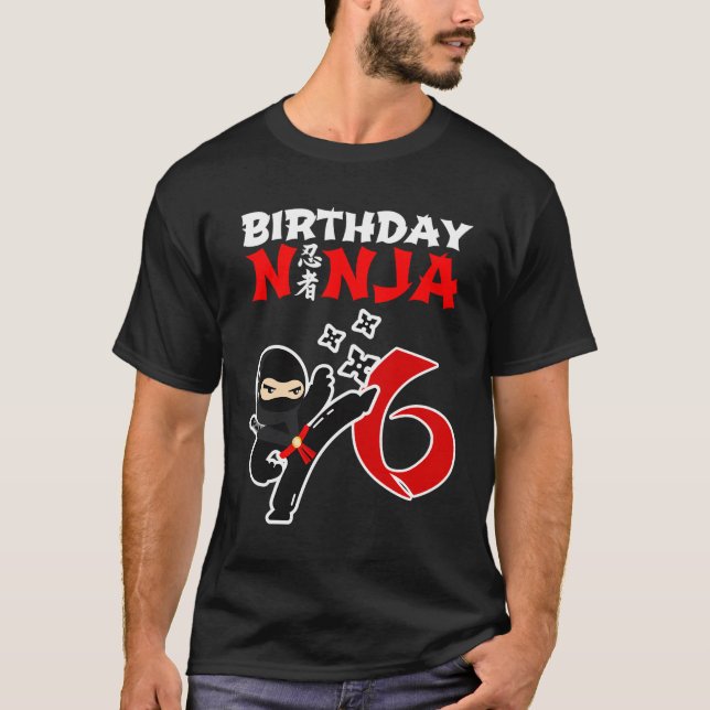 Camiseta Este Pequeno Ninja Tem 6 Crianças Ninja 6 Birthday (Frente)
