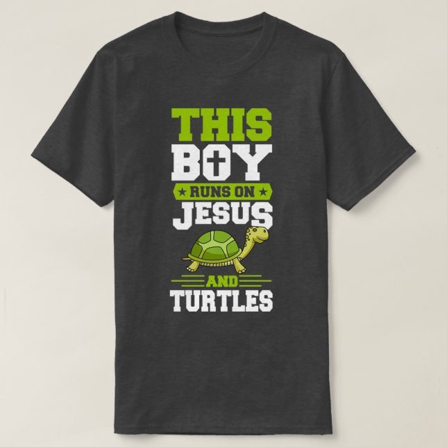 Camiseta Este Rapaz Funciona Com Jesus E Tartarugas Engraça (Frente do Design)