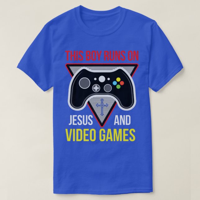 Camiseta Este Rapaz Funciona Com Jesus e Videos games Crist (Frente do Design)