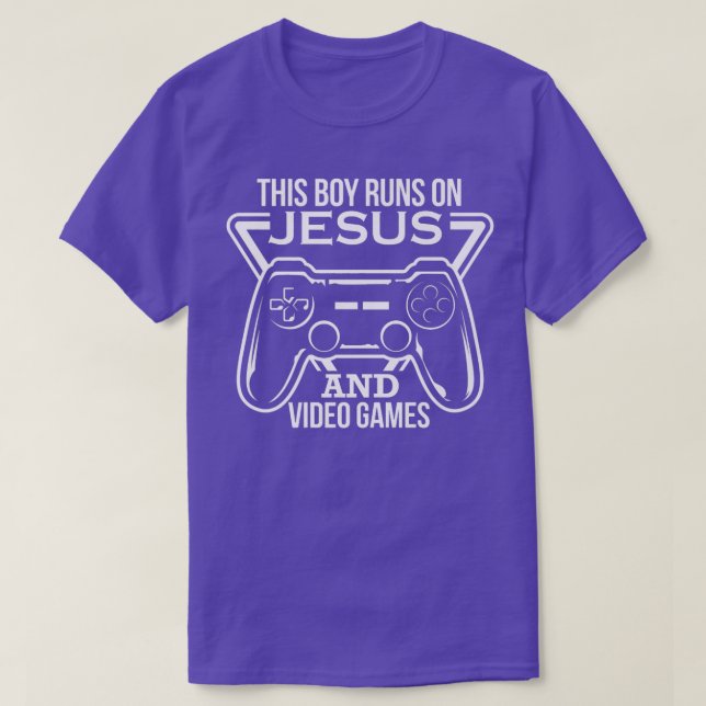 Camiseta Este Rapaz Funciona Com Jesus e Videos games Crist (Frente do Design)